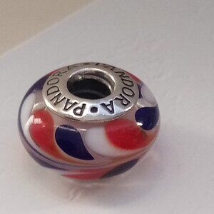 Pandora Red, White and Blue Glass Swirl Charm 790937 - retired